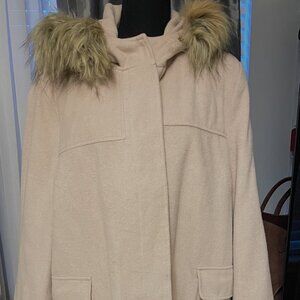 Lane Bryant Blush Pink Hooded Coat with Faux Fur Trim | Size 22/24 | Cozy Elegan